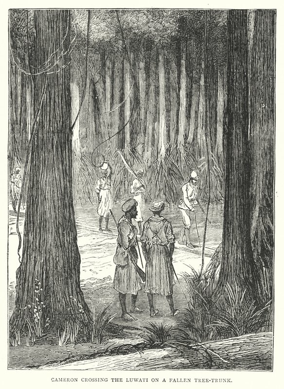 Cameron crossing the Luwati on a Fallen Tree-Trunk (engraving) by English School