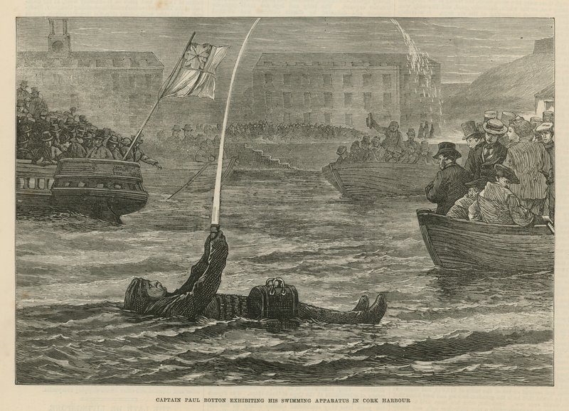 Captain Boyton Exhibiting the Swimming Apparatus by English School
