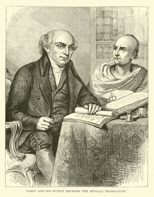 Carey and his pundit revising the Bengali translation by English School
