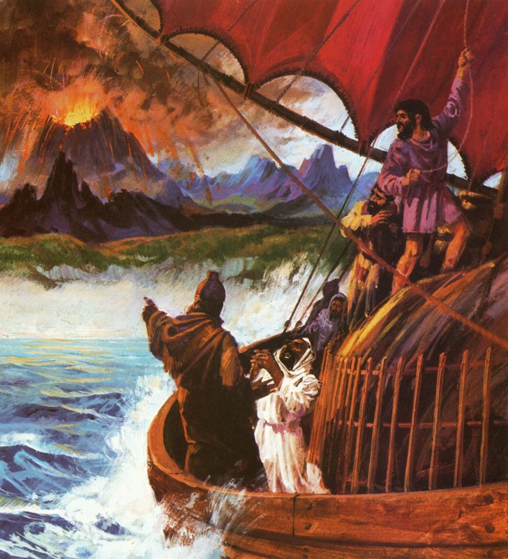 Carthaginian sailors witnessing a volcano by English School