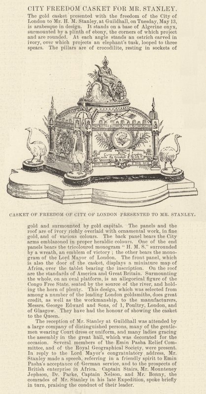Casket of Freedom of City of London presented to Mr Stanley by English School