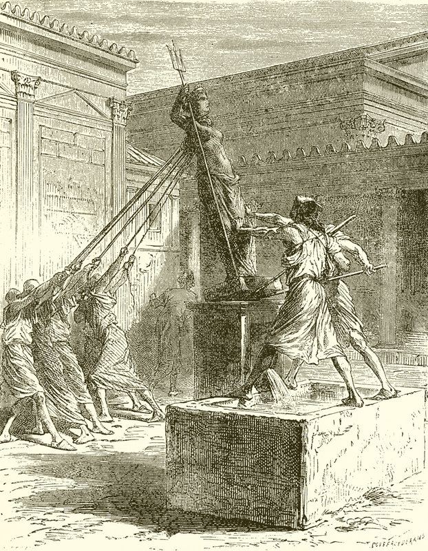 Casting Down the Statue of Diana at Ephesus by English School