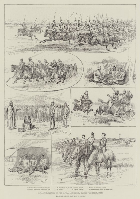 Cavalry Manoeuvres of the Bangalore Division, Madras Presidency, India by English School