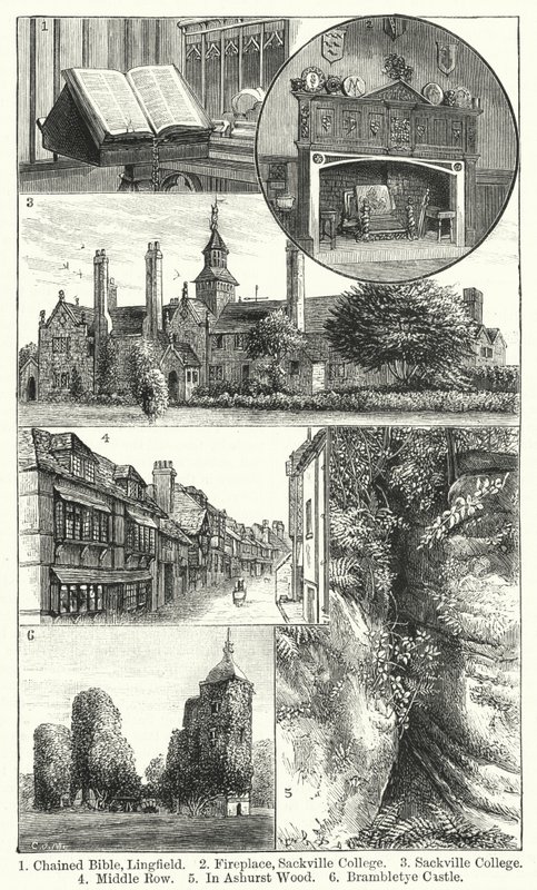 Chained Bible, Lingfield; Fireplace, Sackville College; Sackville College; Middle Row; In Ashurst Wood; Brambletye Castle by English School