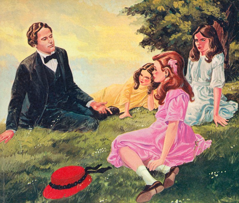 Charles Lutwidge Dodgson telling stories to Alice Liddell and her two sisters by English School