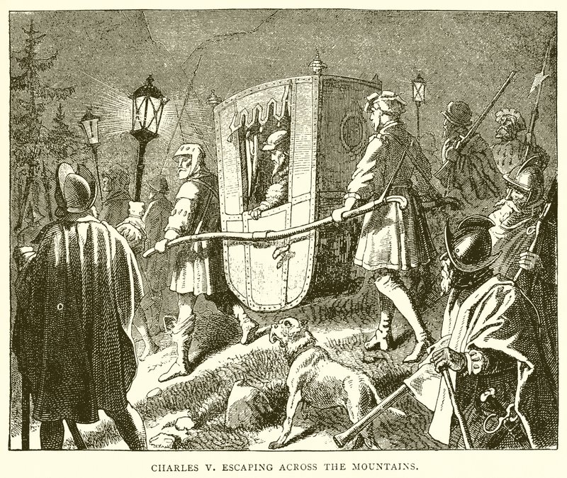 Charles V Escaping Across the Mountains by English School
