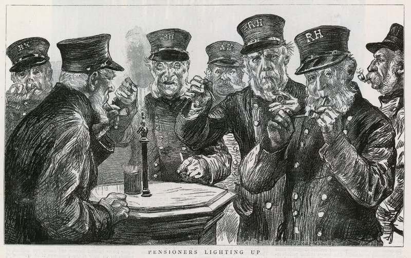 Chelsea Pensioners lighting up by English School