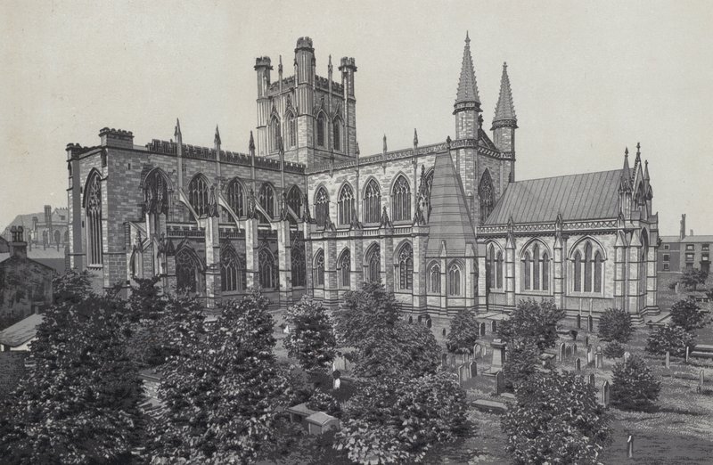 Chester: The Cathedral, from City Walls by English School
