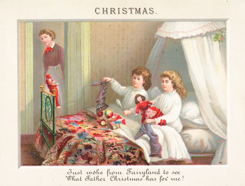 Children emptying stockings on Christmas Morning by English School