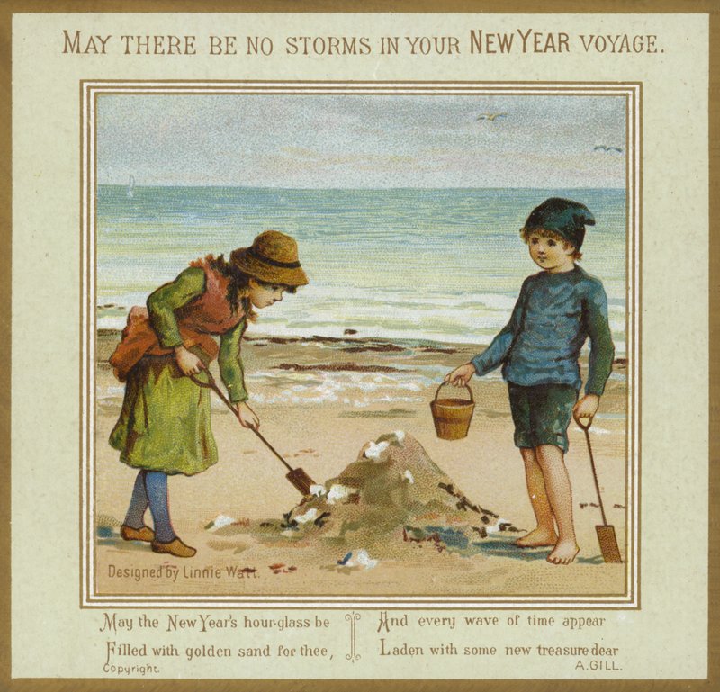 Children Playing on Beach - New Year Card by English School