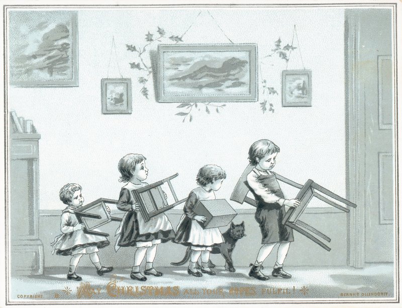 Children Carrying Chair and Stools by English School