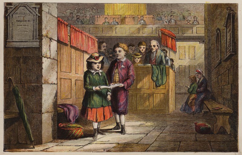 Children in a church by English School