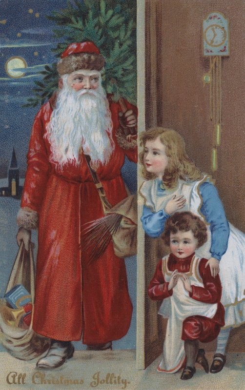 Children waiting for Santa Claus, Christmas card by English School