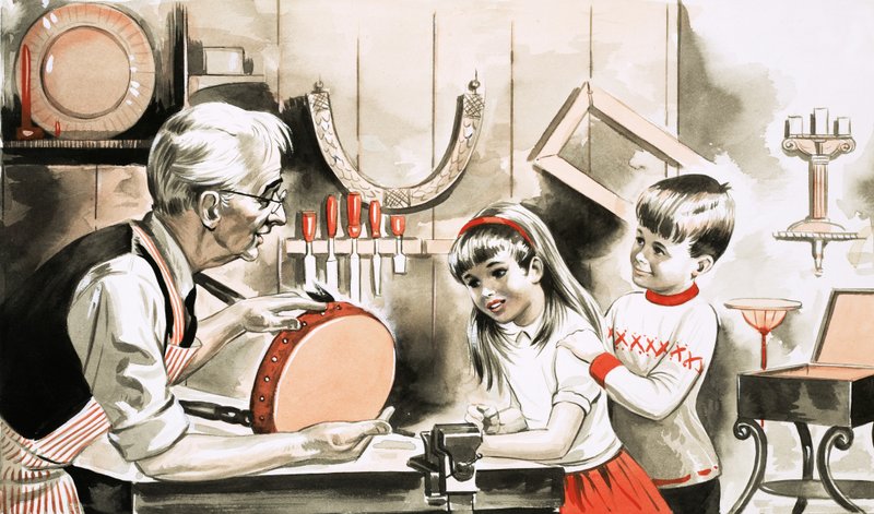 Children with Furniture Restorer by English School