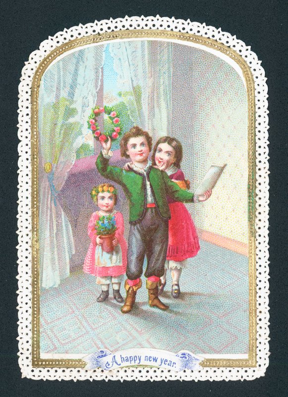 Children with wreath and flowers by English School