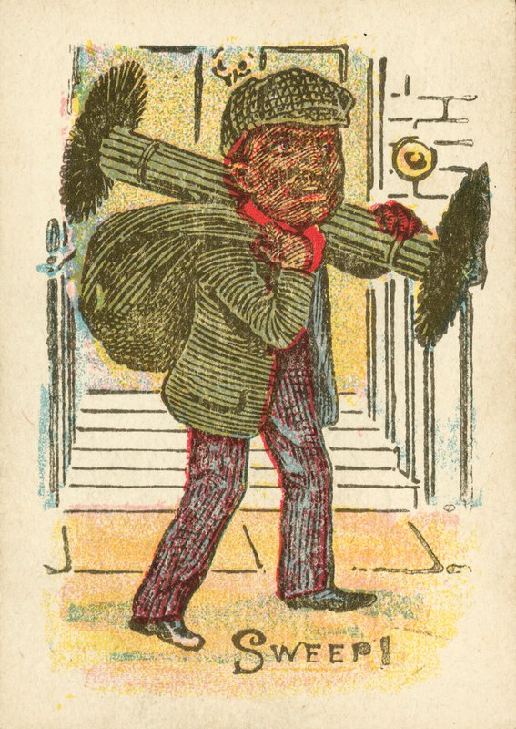 Chimney sweep with his brushes by English School