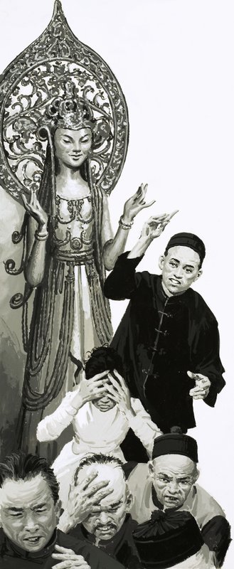 Chinese fleeing from unidentified statue by English School