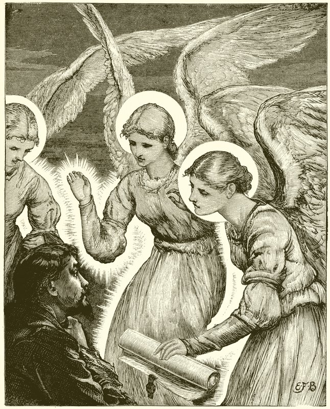 Christian and the Angels. Behold, Three Shining Ones Came to Him, and Saluted Him by English School