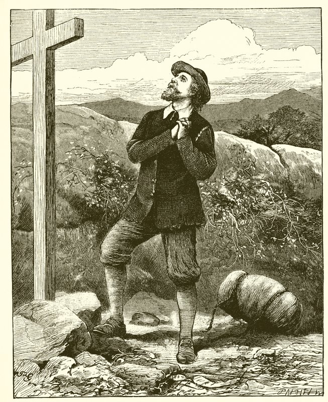 Christian Before the Cross. His Burden Fell Off His Back and Began to Tumble by English School