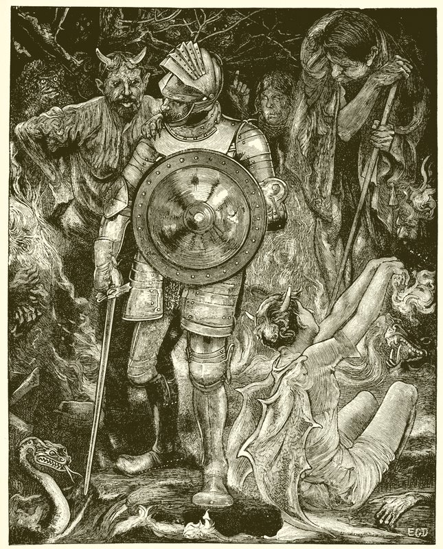 Christian Meets a Company of Fiends in the Valley of the Shadow of Death by English School