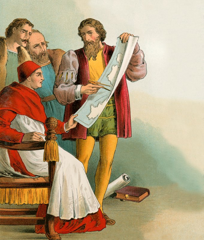 Christopher Columbus Showing His Plans to the Portuguese Who Betrayed Him by English School