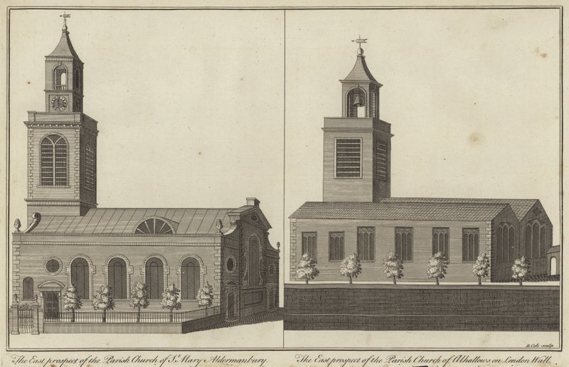 Church of St Mary, Aldermanbury and Church of Allhallows on London Wall, London by English School