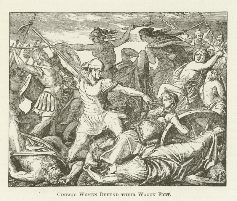 Cimbric Women Defend Their Wagon Fort by English School