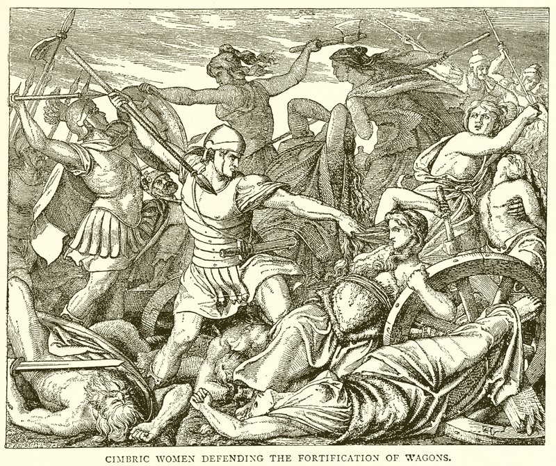 Cimbric Women Defending the Fortification of Wagons by English School