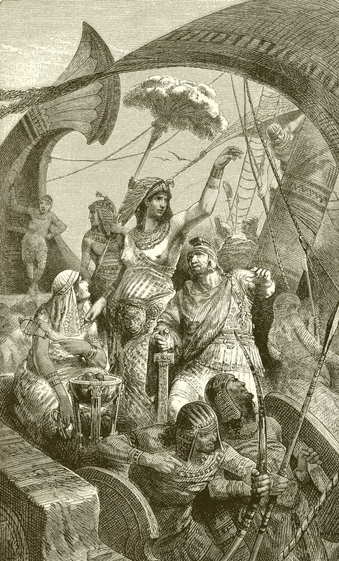 Cleopatra at the Battle of Actium by English School