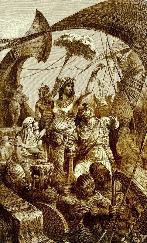 Cleopatra at the Battle of Actium by English School