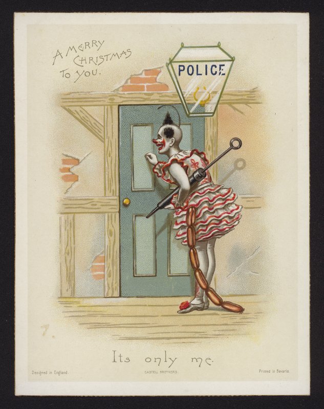 Clown knocking on the door of a police station by English School