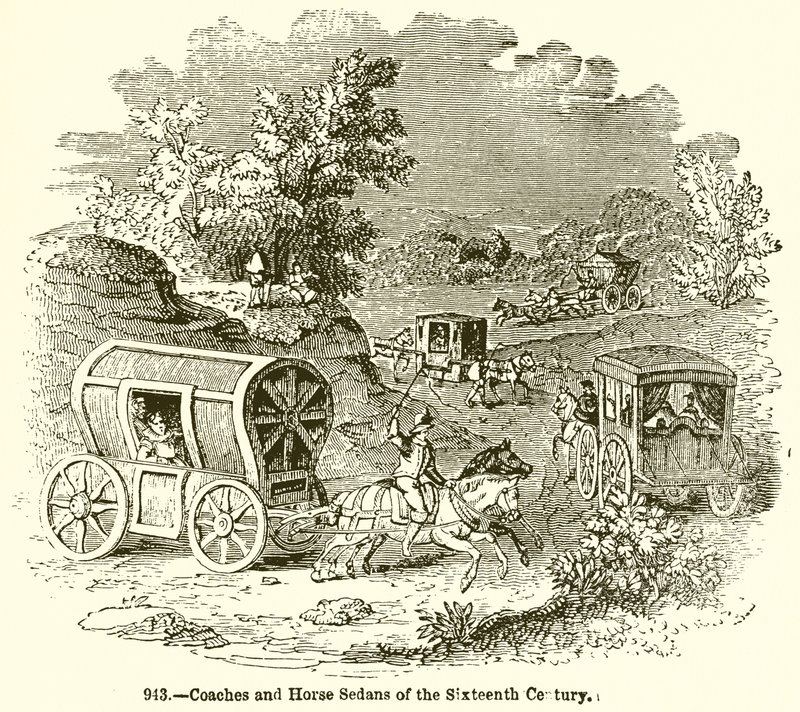 Coaches and Horse Sedans of the Sixteenth Century by English School