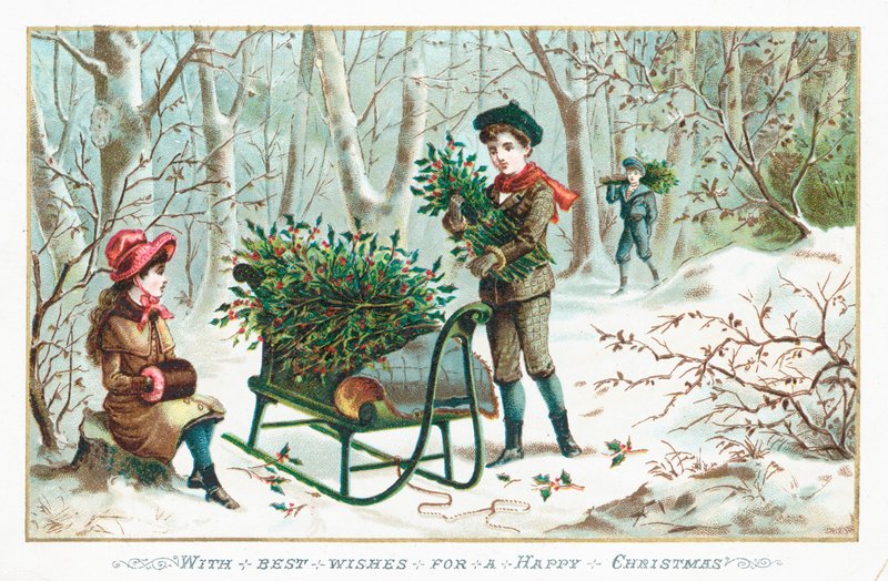 Collecting Holly in the woods by English School