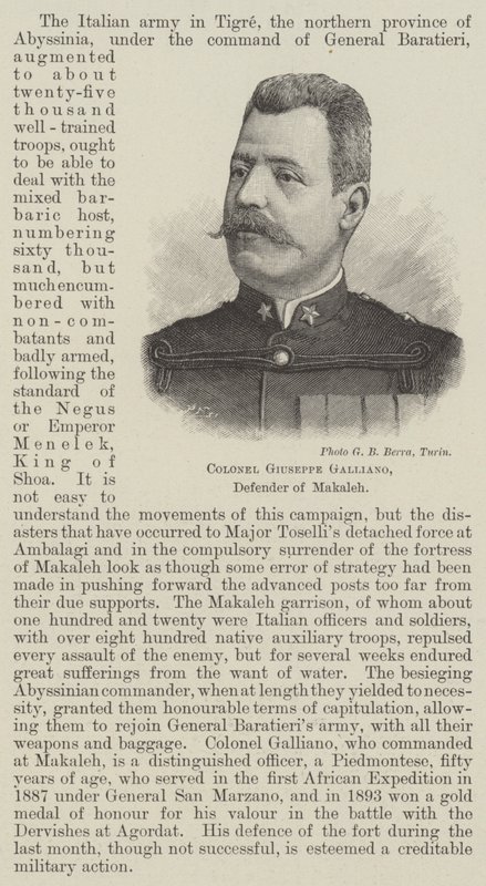 Colonel Giuseppe Galliano, Defender of Makaleh by English School