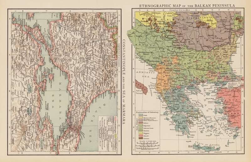 Constantinople and the Sea of Marmara; Ethnographic Map of the Balkan Peninsula by English School