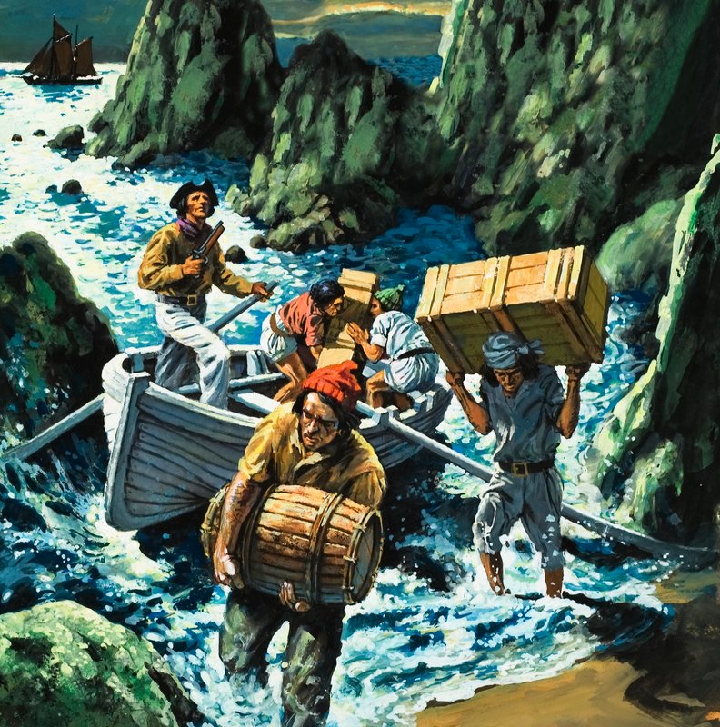 Cornish Smuggling Scene by English School
