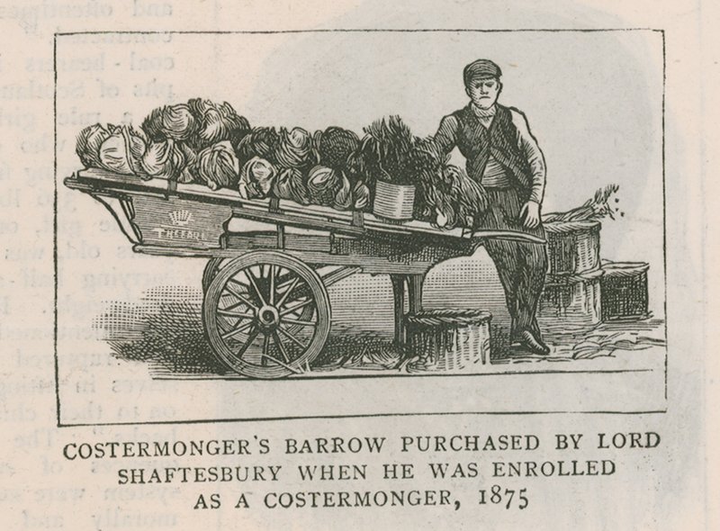 Costermongers barrow purchased by Lord Shaftesbury when he was enrolled as a costermonger, 1875 by English School