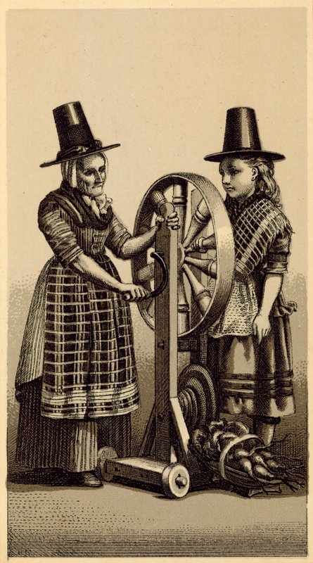 Costumes of Wales: Spinning Genny by English School