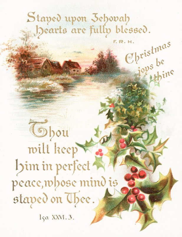 Cottage by river, Christmas Card by English School