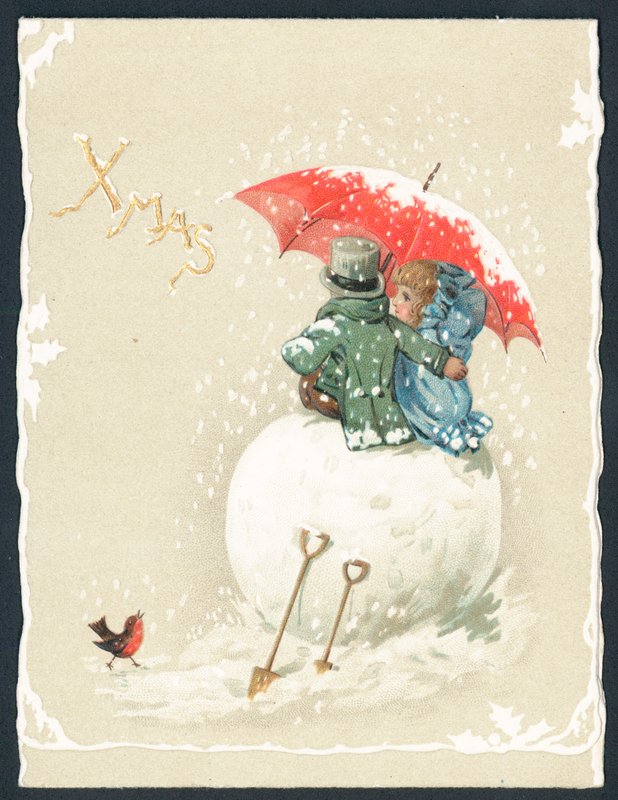 Couple Sitting on Giant Snowball by English School