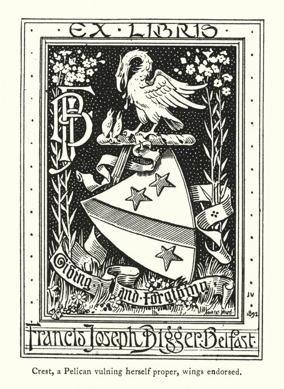 Crest, a Pelican vulning herself proper, wings endorsed by English School