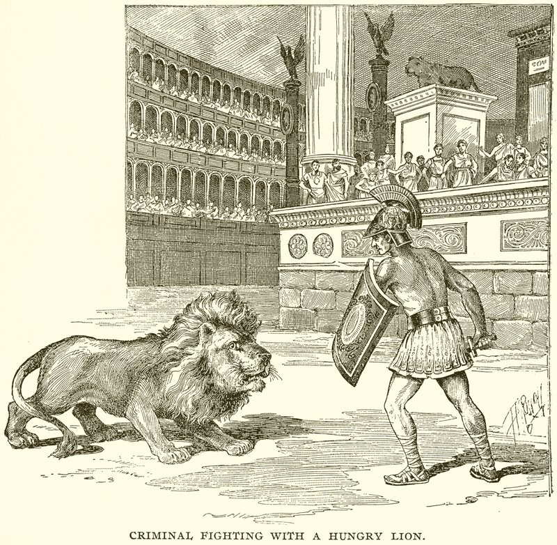 Criminal Fighting with a Hungry Lion by English School