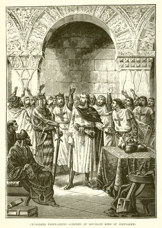 Crusaders Proclaiming Godfrey of Bouillon King of Jerusalem by English School