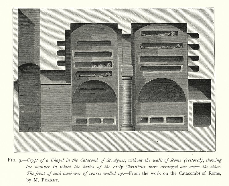 Crypt of a Chapel in the Catacomb of St Agnes, Without the Walls of Rome (restored), Showing the Manner in Which the Bodies of the Early Christians Were Arranged One Above the Other by English School