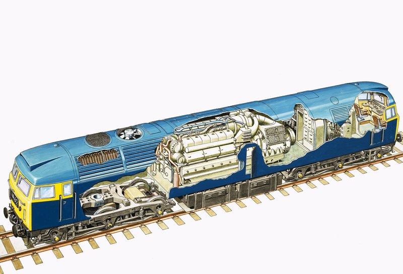 Cut-away Drawing of a British Raul Class 47 Brush 2,750 bhp Diesel-electric Locomotive by English School