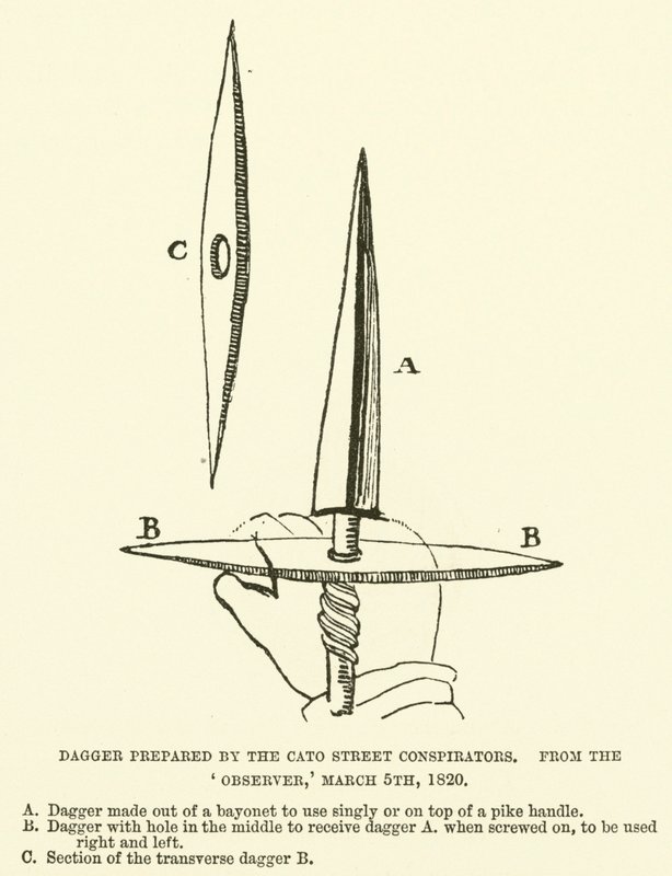 Dagger prepared by the Cato Street Conspirators, from the Observer, 5 March 1820 by English School