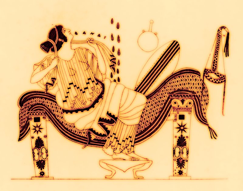 Danae and the golden shower, illustration from "Greek Vase Paintings" by J. E. Harrison and D. S. MacColl, published 1894 by English School