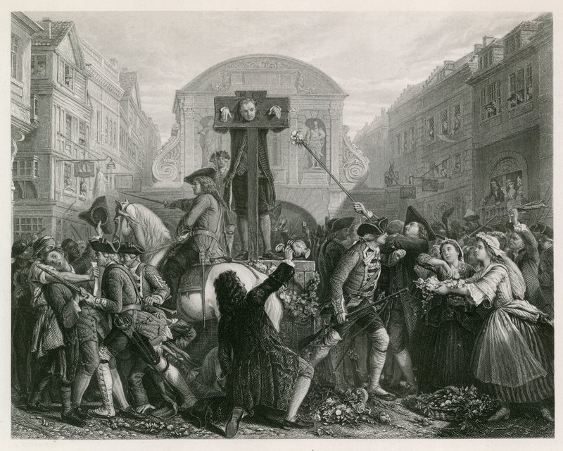 Daniel Defoe in the pillory by English School