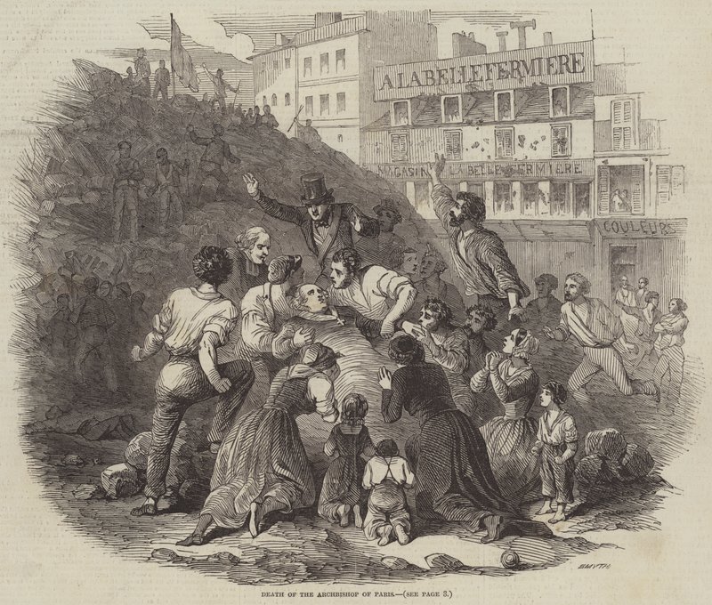 Death of the Archbishop of Paris by English School