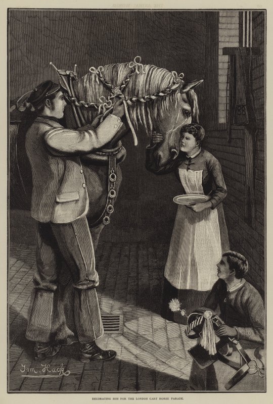Decorating him for the London Cart Horse Parade by English School
